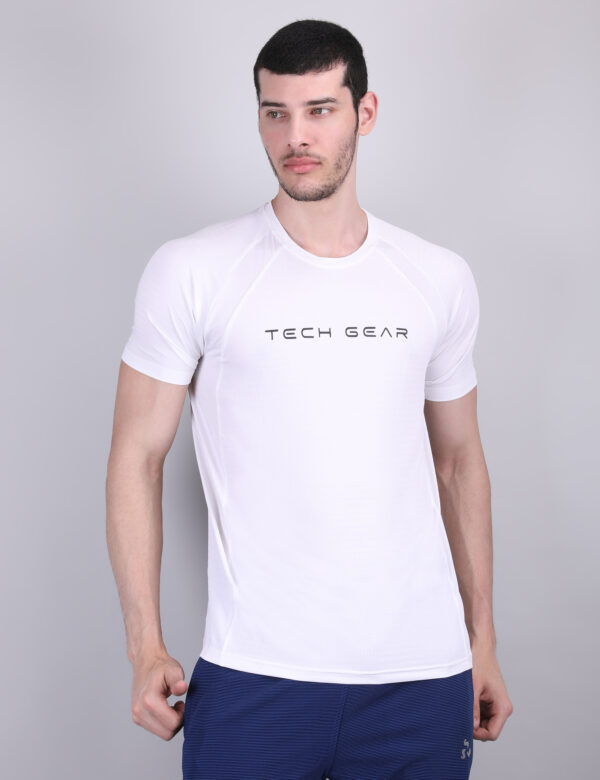 Men Solid Slim Fit Crew Neck T-shirt with COTFLEX - White Color - Image 6