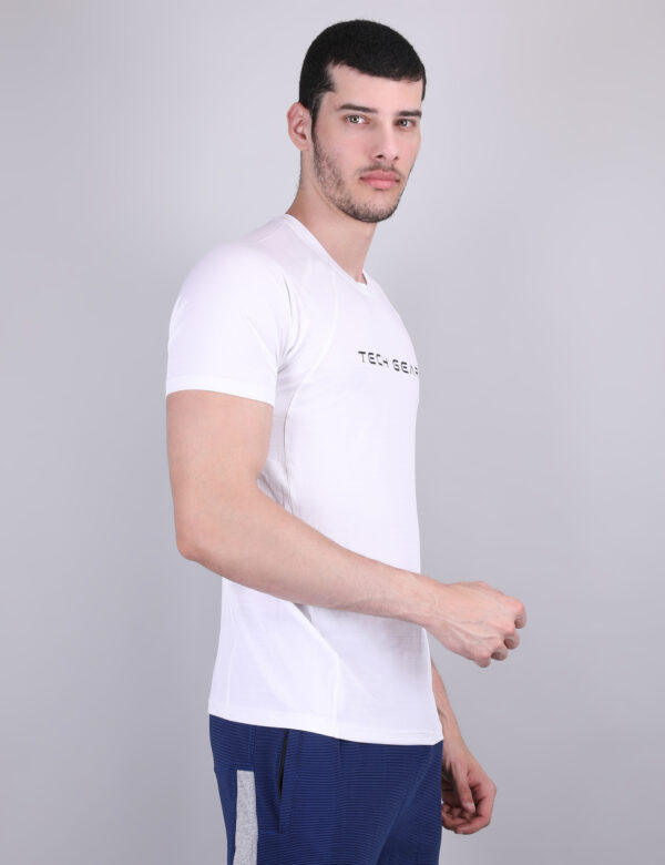Men Solid Slim Fit Crew Neck T-shirt with COTFLEX - White Color - Image 5