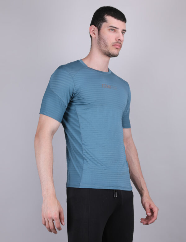 Men Jacquard Slim Fit Crew Neck T-shirt with DOUBLE COOL- Sky Blue - Image 5
