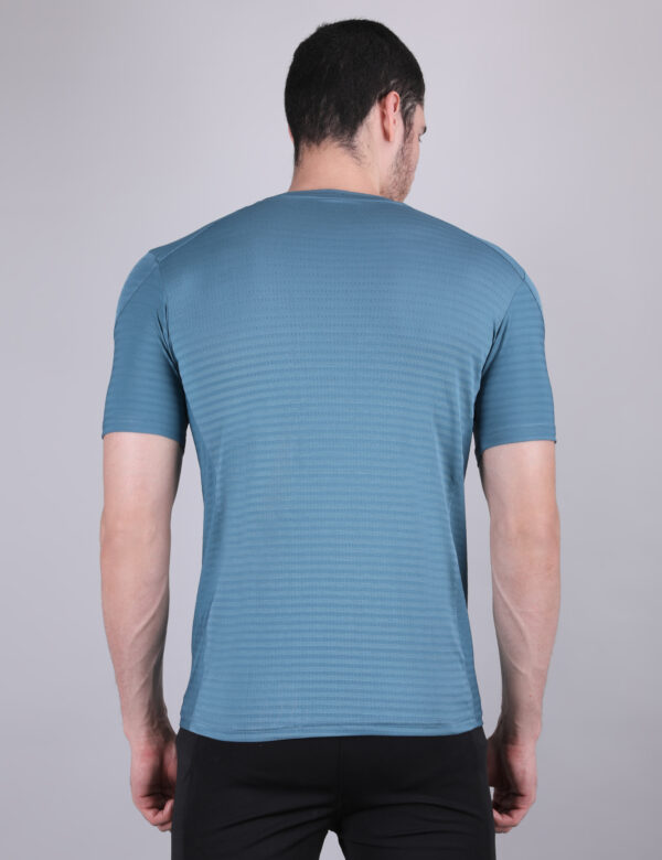 Men Jacquard Slim Fit Crew Neck T-shirt with DOUBLE COOL- Sky Blue - Image 3
